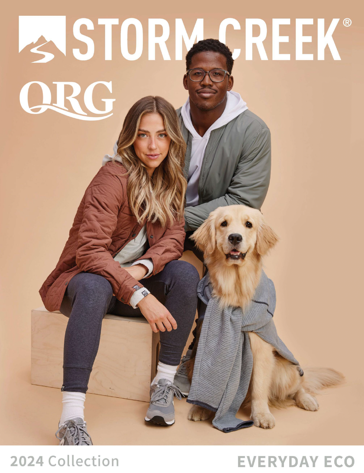 everyday eco cover - a couple and a dog posing in eco-friendly attire