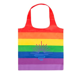 rainbow tote bag with brand logo on front