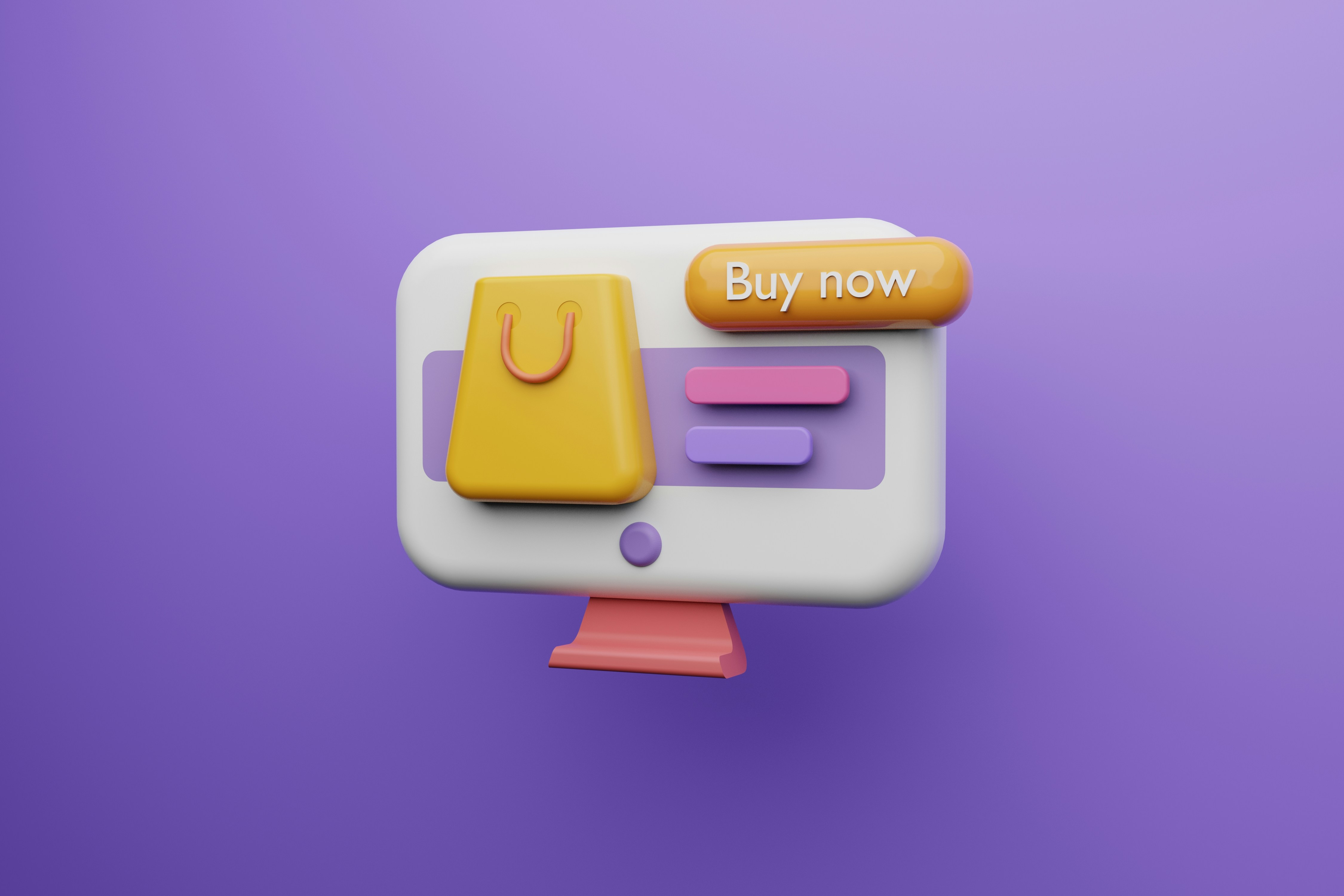 3D cartoon depicting an online store on a desktop computer