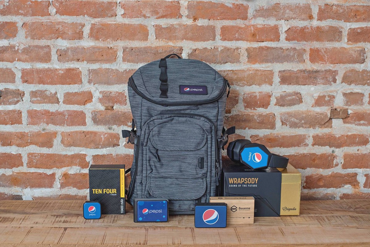 branded kit for pepsi - branded backpack and collection of tech accessories